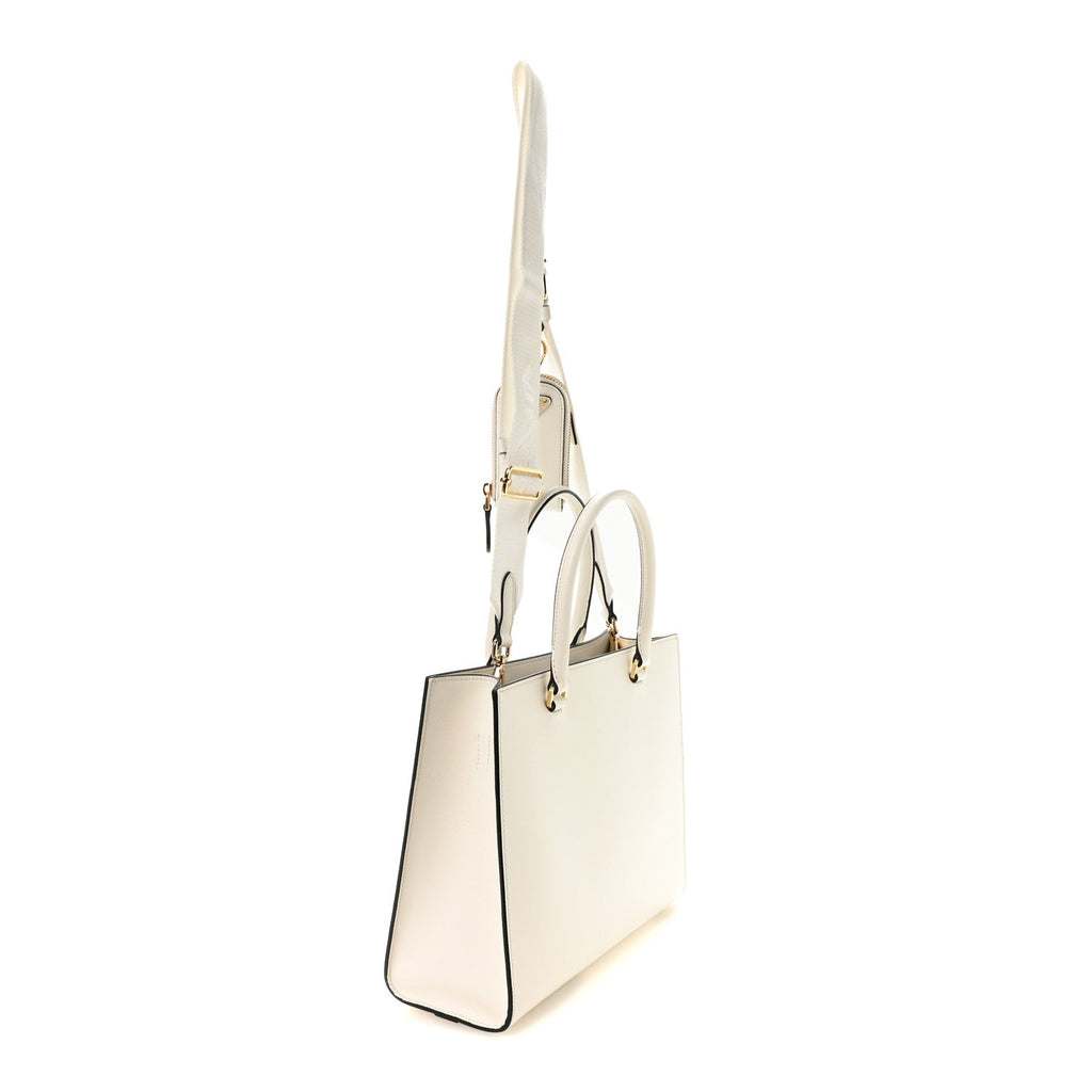 Prada Saffiano Lux Medium Shoulder Tote White side view