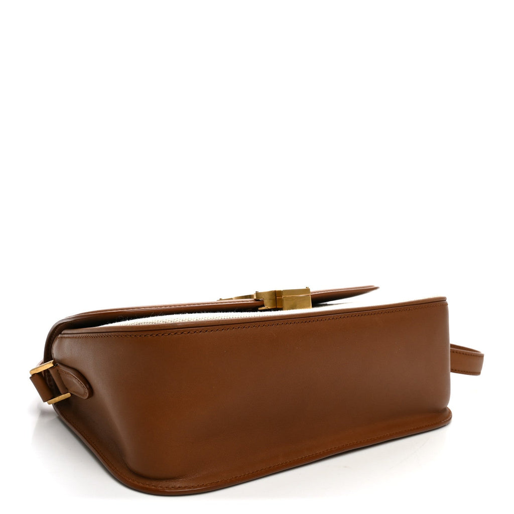 Saint Laurent Linen Calfskin Monogram Small Solferino Satchel Greggio Brick