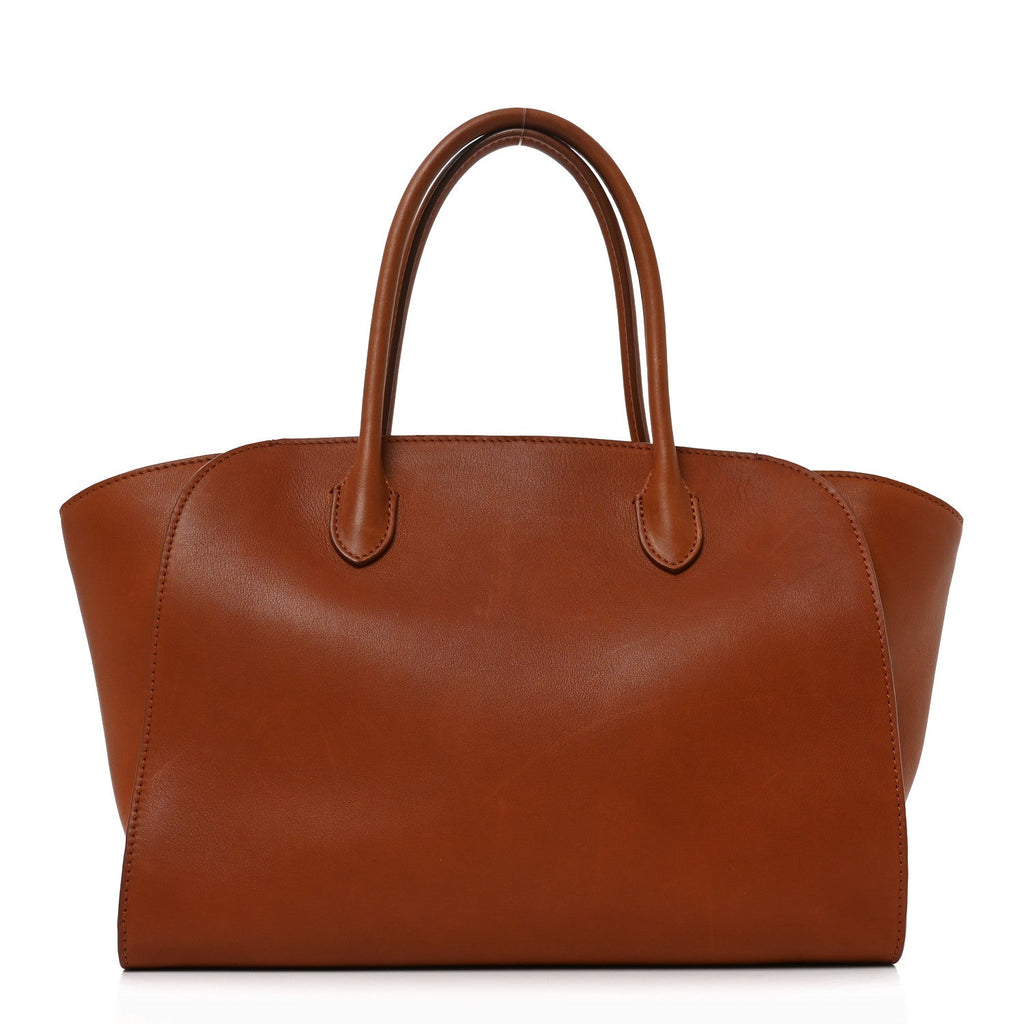 The Row Polished Saddle Calfskin Marlo 12 Tote Bag Acero