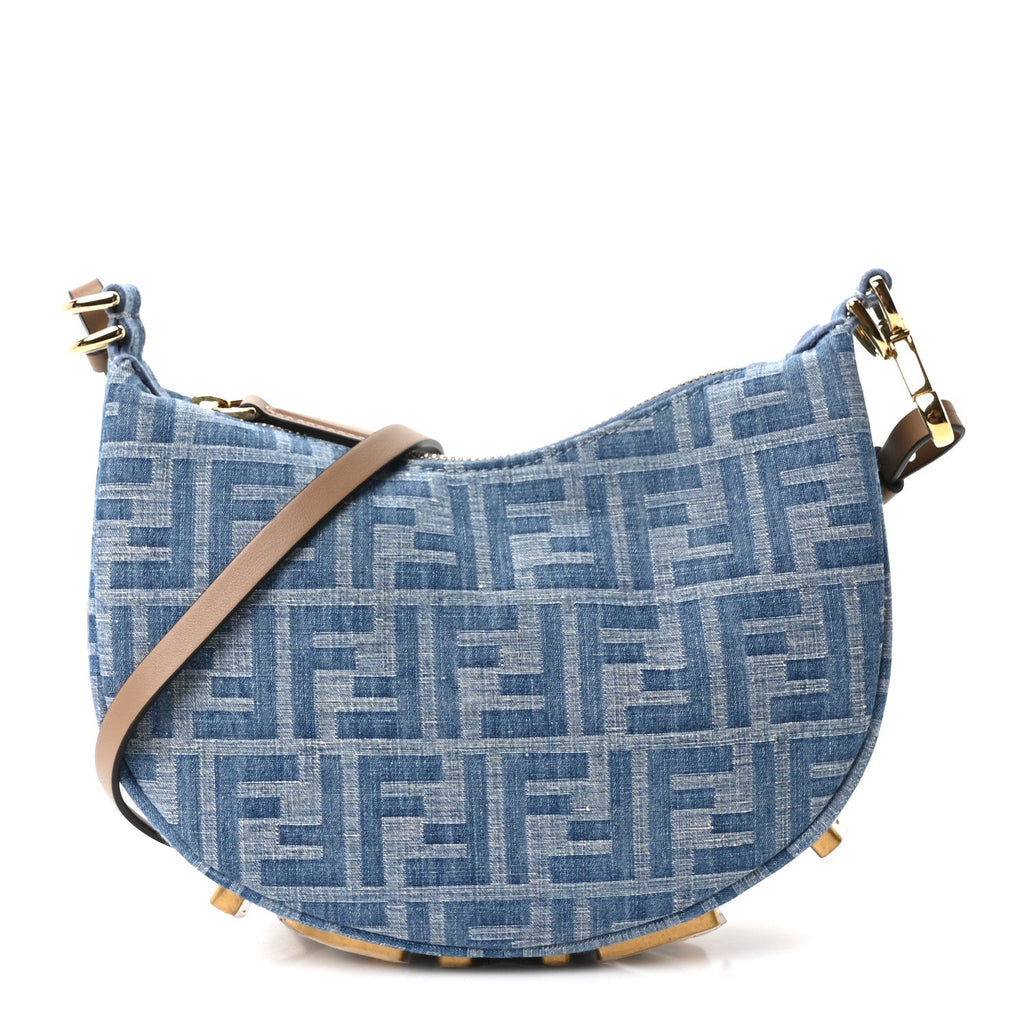 Fendi Denim Vitello King F is Fendi FF Embroidered Mini Fendigraphy Hobo Bag Denim Sand