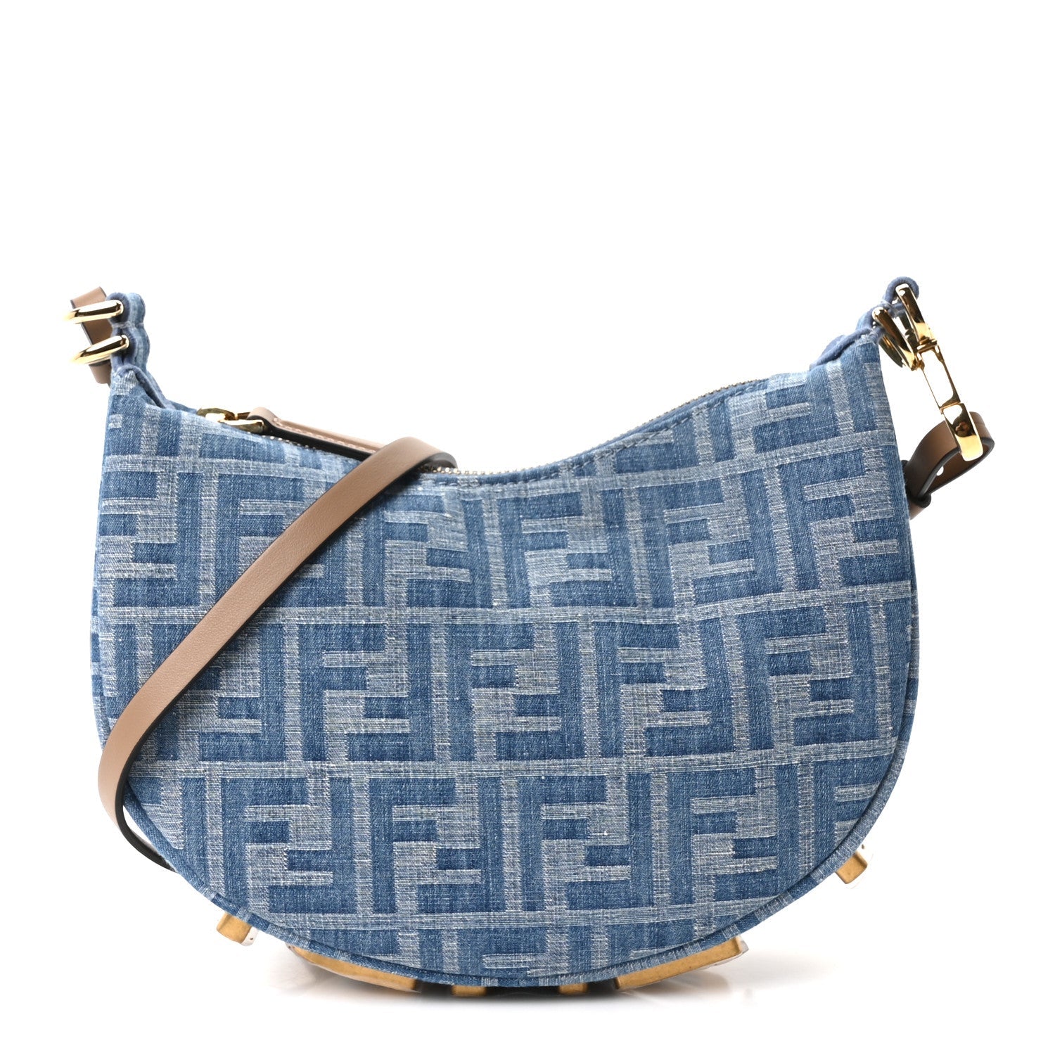 Fendi Denim Vitello King F is Fendi FF Embroidered Mini Fendigraphy Hobo Bag Denim Sand