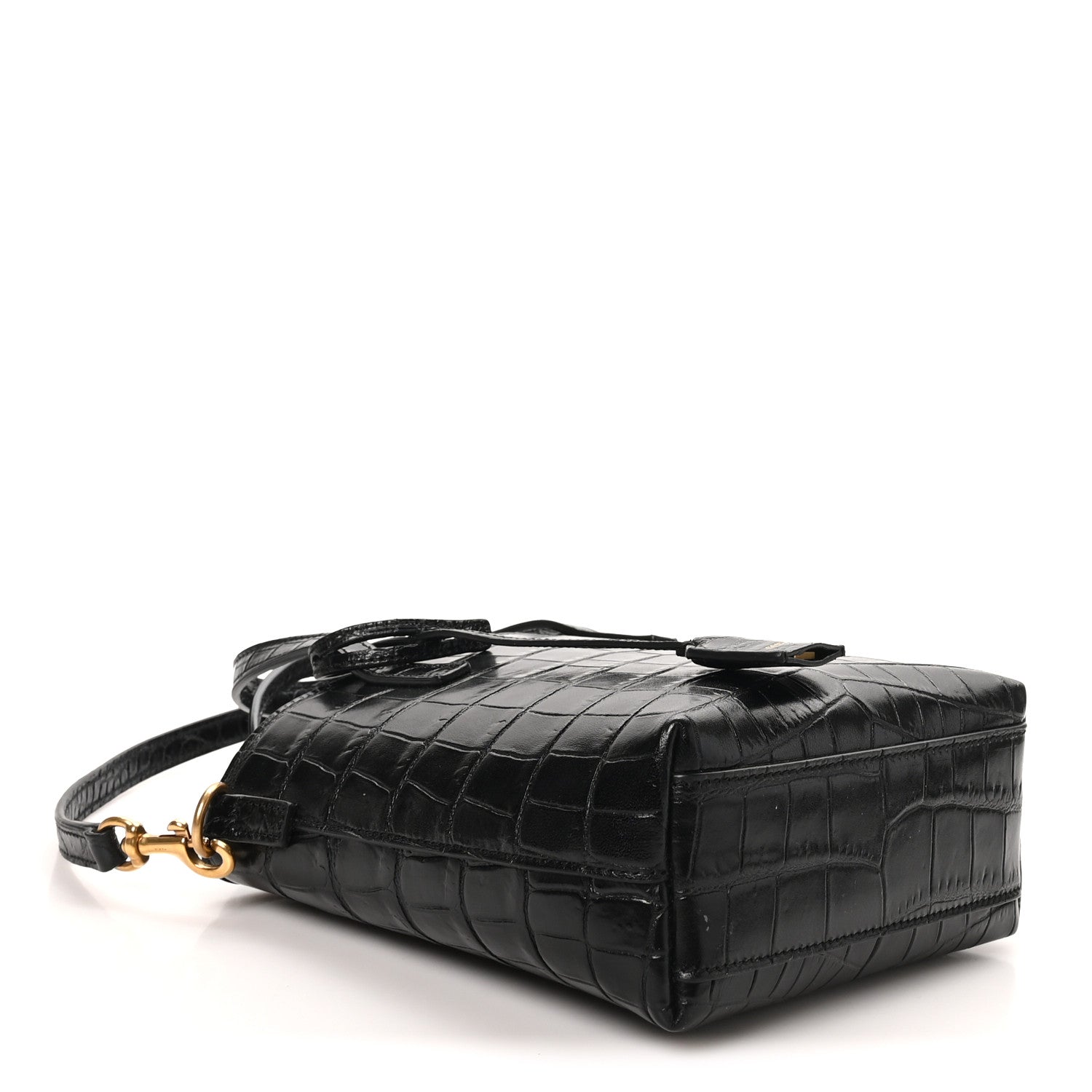 Saint Laurent Calfskin Crocodile Embossed Paris Mini Toy Shopper Tote Black