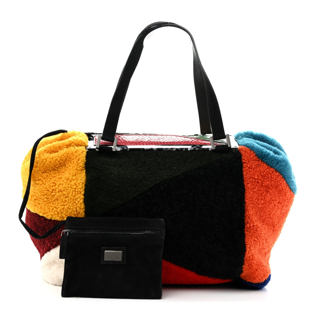Fendi Shearling Snakeskin Geometric To You Satchel Multicolor