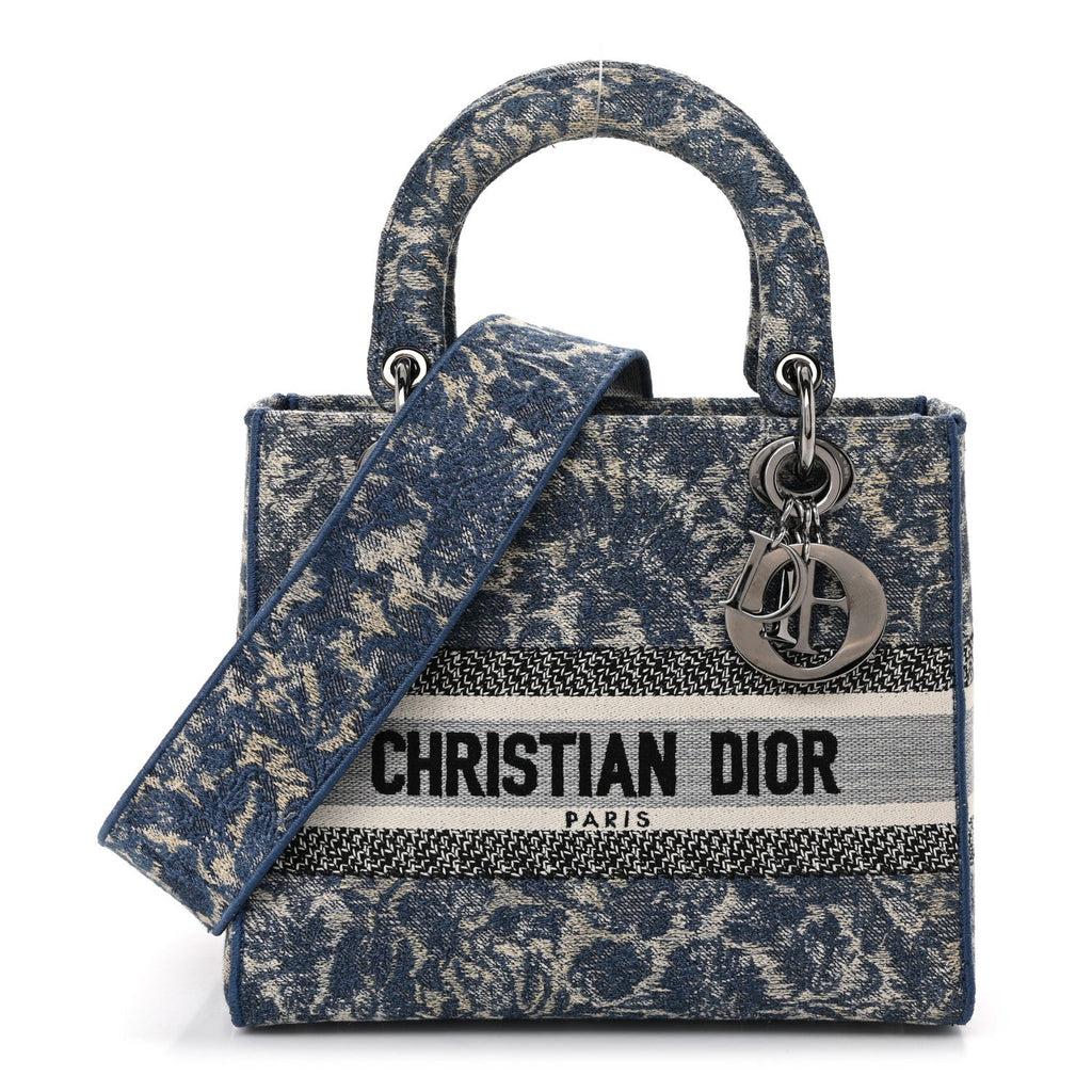 Dior Canvas Embroidered Brocart Medium Lady D-Lite Blue