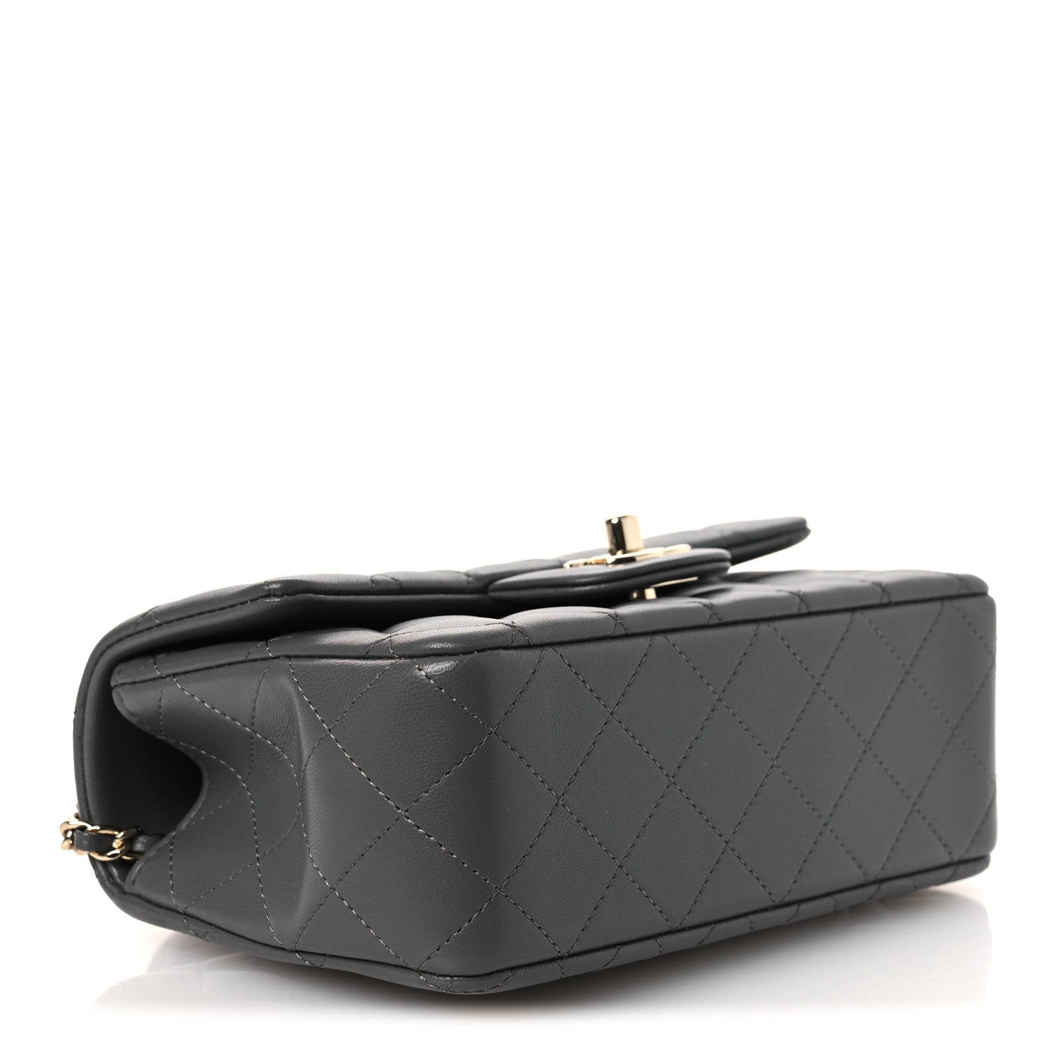 Chanel Lambskin Quilted Mini Top Handle Rectangular Flap Dark Grey
