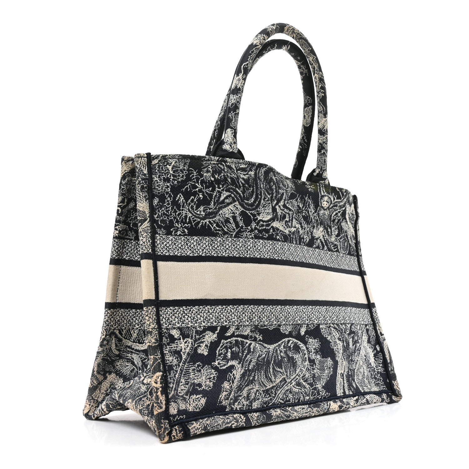 Dior Canvas Embroidered Medium Toile De Jouy Reverse Book Tote Blue