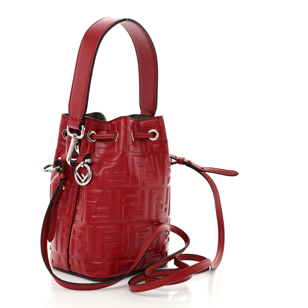Fendi Vitello Liberty F is Fendi FF 1974 Embossed Mini Mon Tresor Bucket Bag Fragola