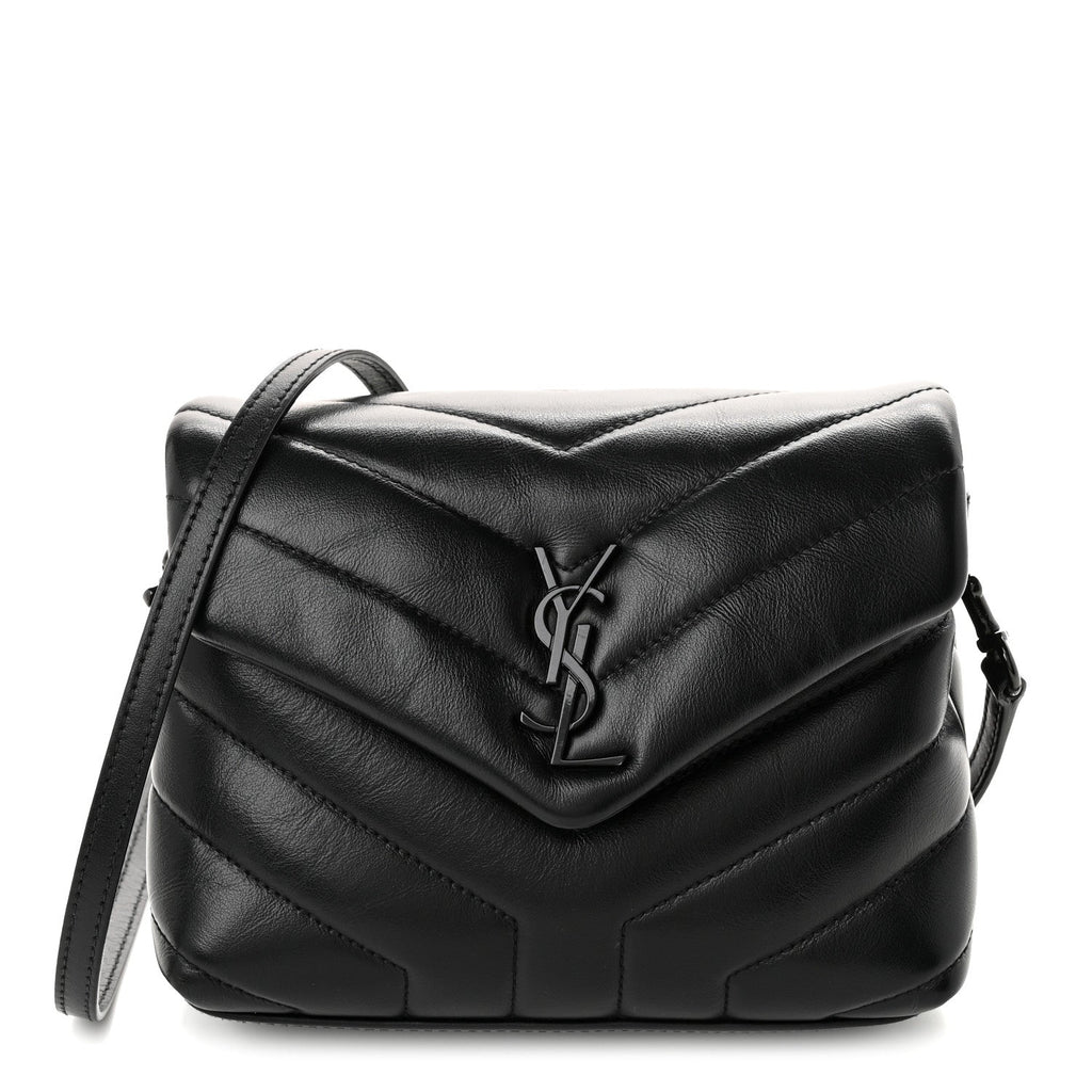 Saint Laurent Calfskin Y Quilted Monogram Monochrome Toy Loulou Crossbody Bag Black