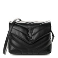 Saint Laurent Calfskin Y Quilted Monogram Monochrome Toy Loulou Crossbody Bag Black
