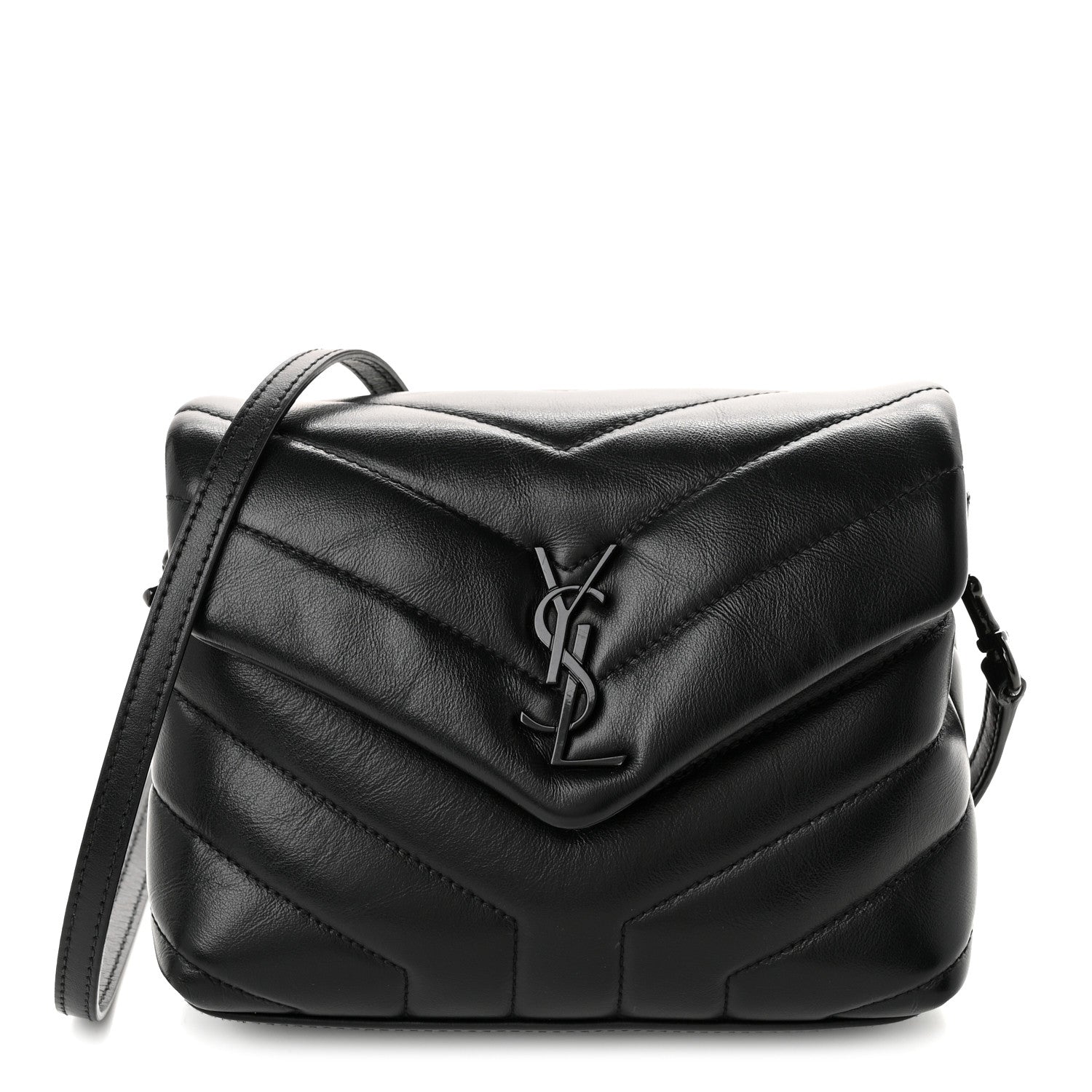 Saint Laurent Calfskin Y Quilted Monogram Monochrome Toy Loulou Crossbody Bag Black