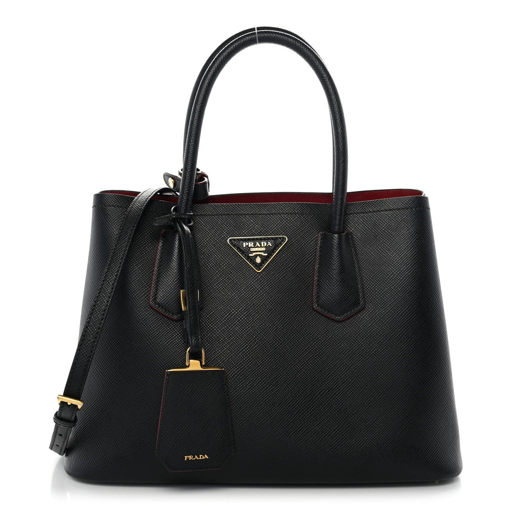Prada Saffiano Cuir Small Double Bag Black Fuoco