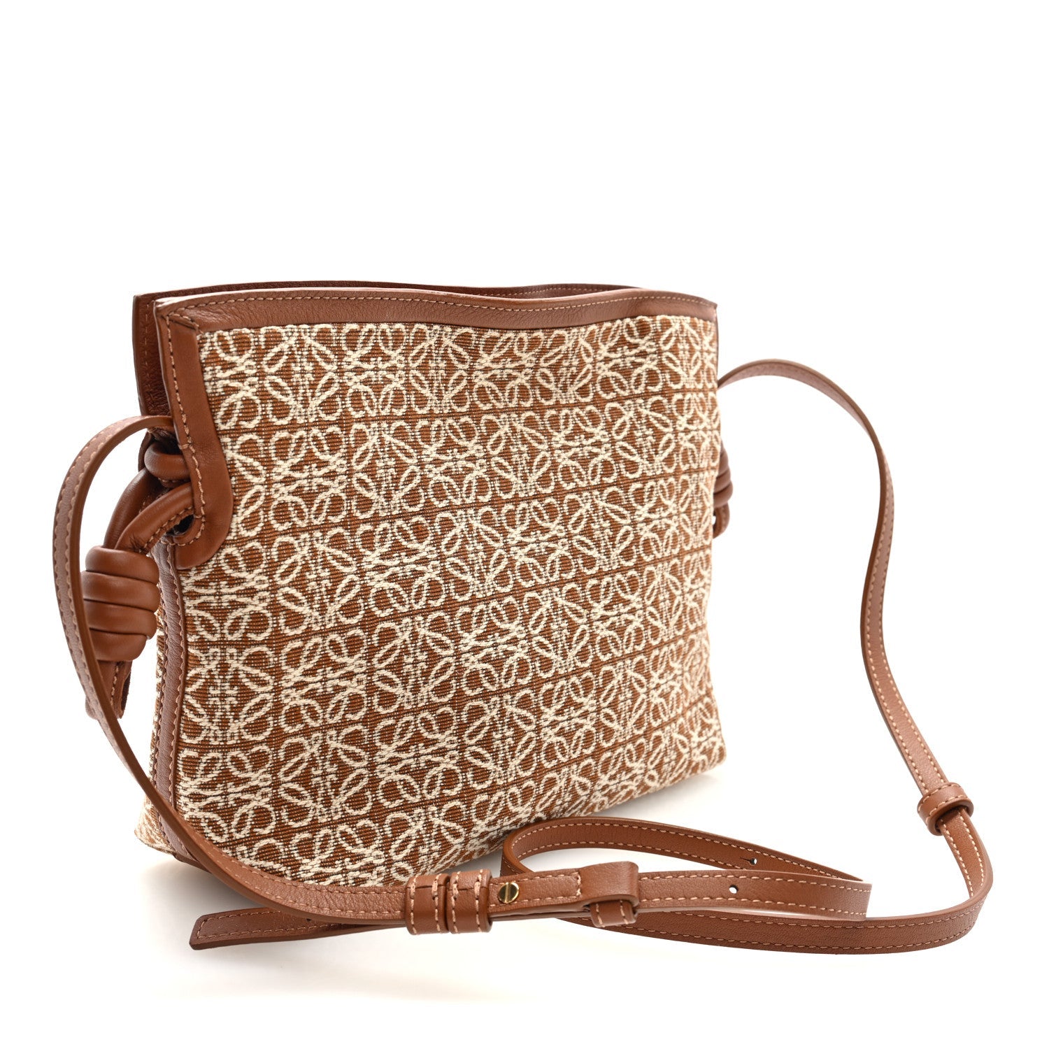 Loewe Jacquard Anagram Calfskin Mini Flamenco Knot Clutch Tan Pecan