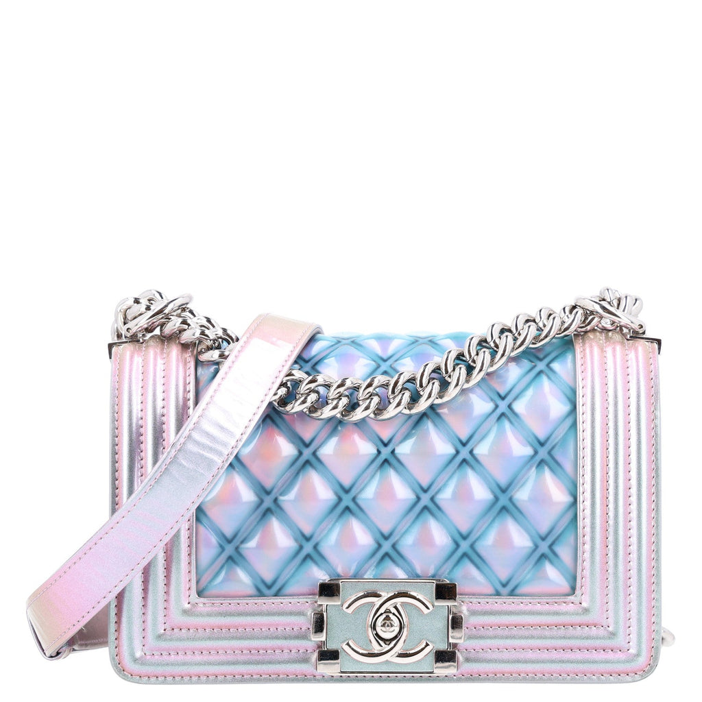 Chanel Iridescent Patent Calfskin PVC Quilted Small Boy Flap Light Purple