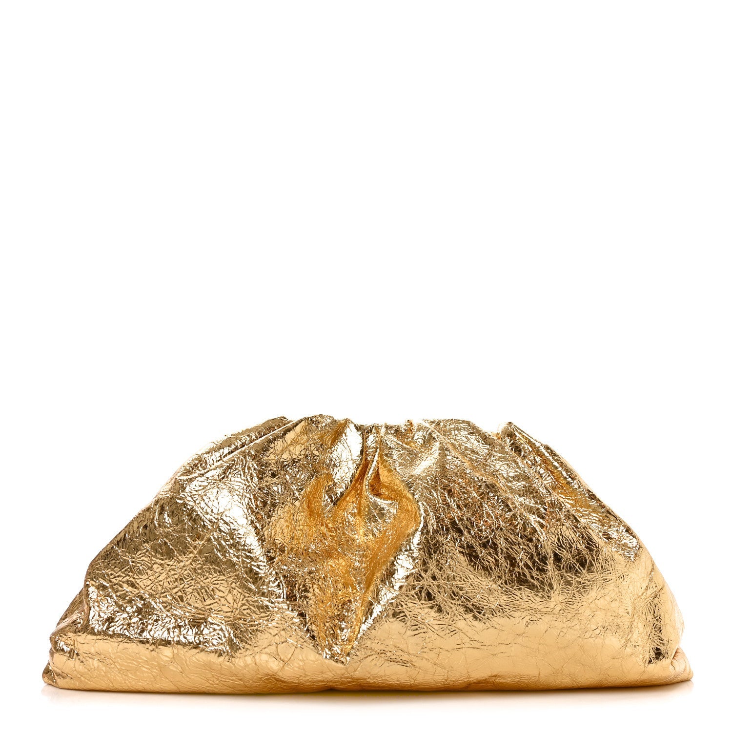 Bottega Veneta Metallic Crinkled Lambskin The Pouch Oversized Clutch Oro