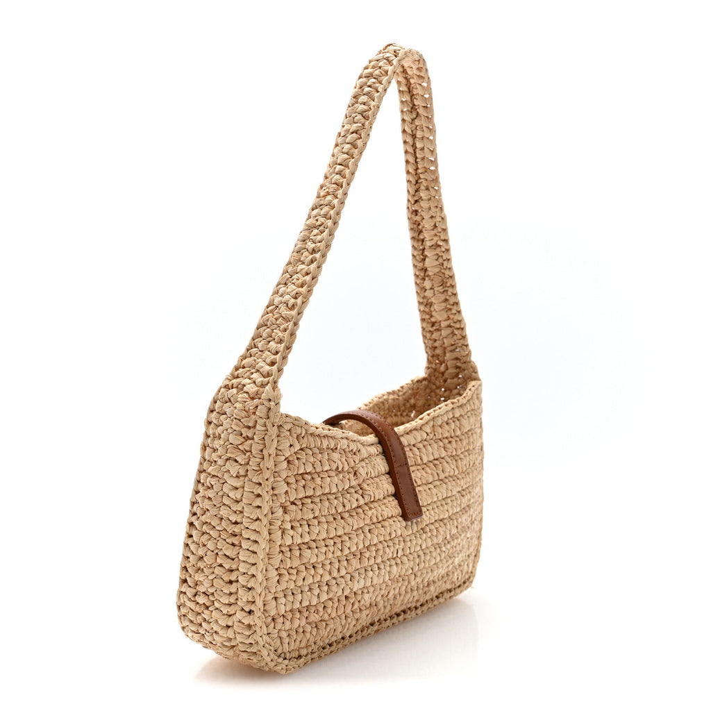 Saint Laurent Raffia Calfskin Le 5 A 7 Mini Hobo Natural Brick