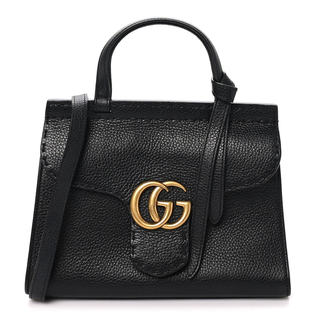 Gucci Calfskin Small GG Marmont Top Handle Bag Black