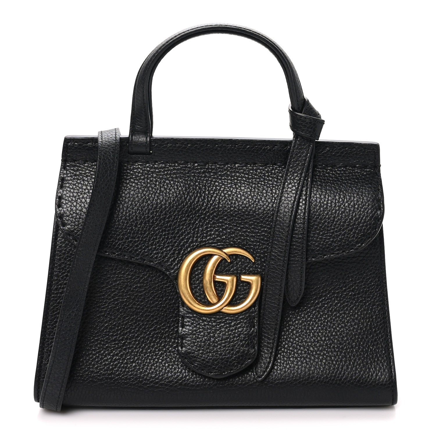Gucci Calfskin Small GG Marmont Top Handle Bag Black