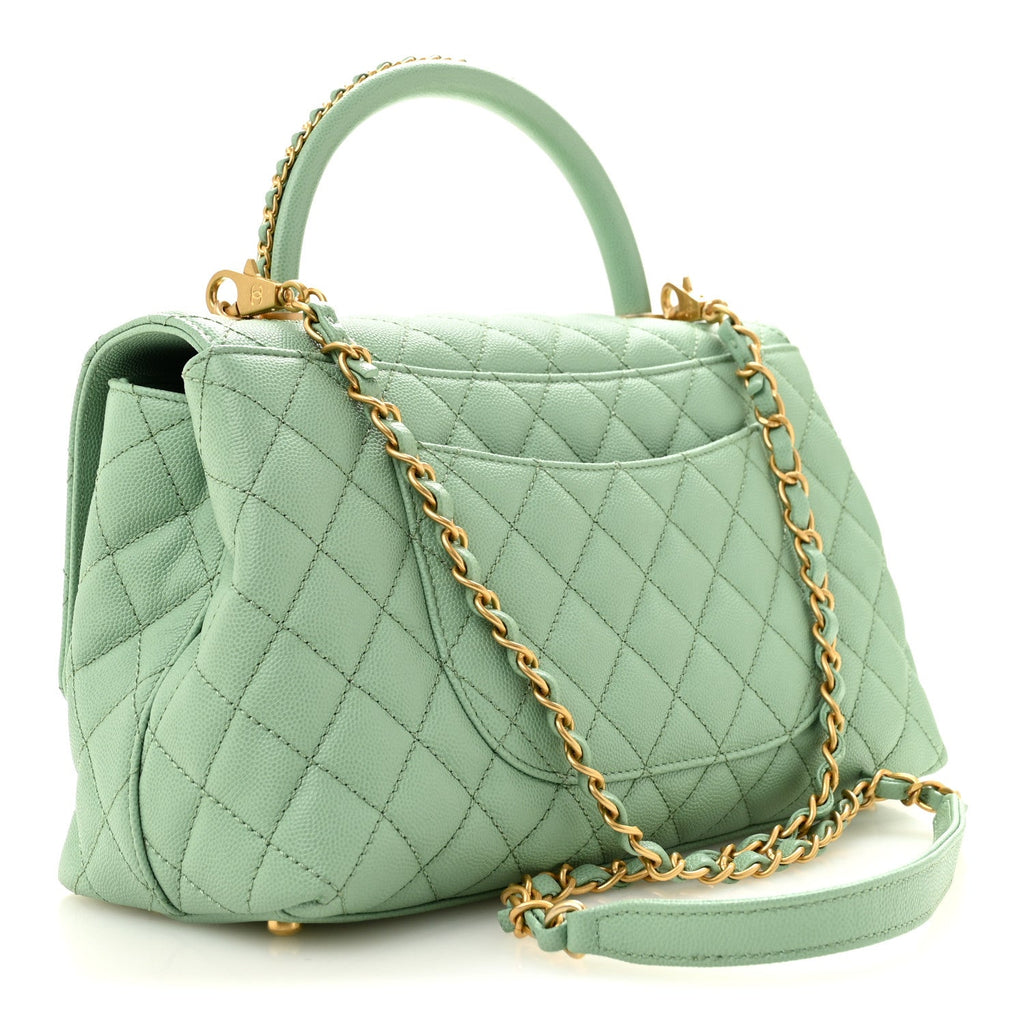 Chanel Caviar Quilted Small Coco Chain Handle Flap Light Green