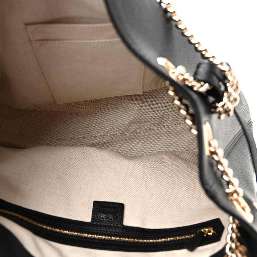 Gucci Pebbled Calfskin Medium Soho Chain Shoulder Bag Black