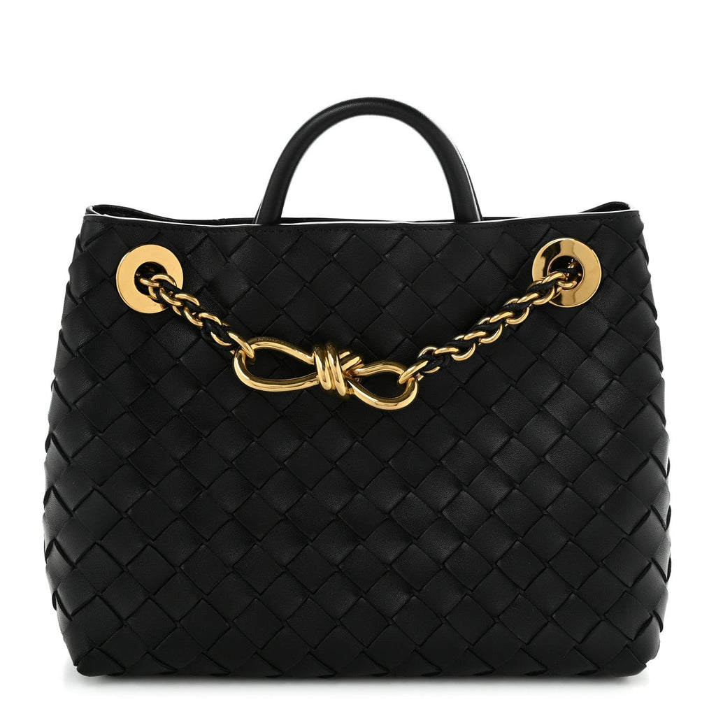 Bottega Veneta Nappa Intrecciato Small Andiamo With Chain Shoulder Bag Black