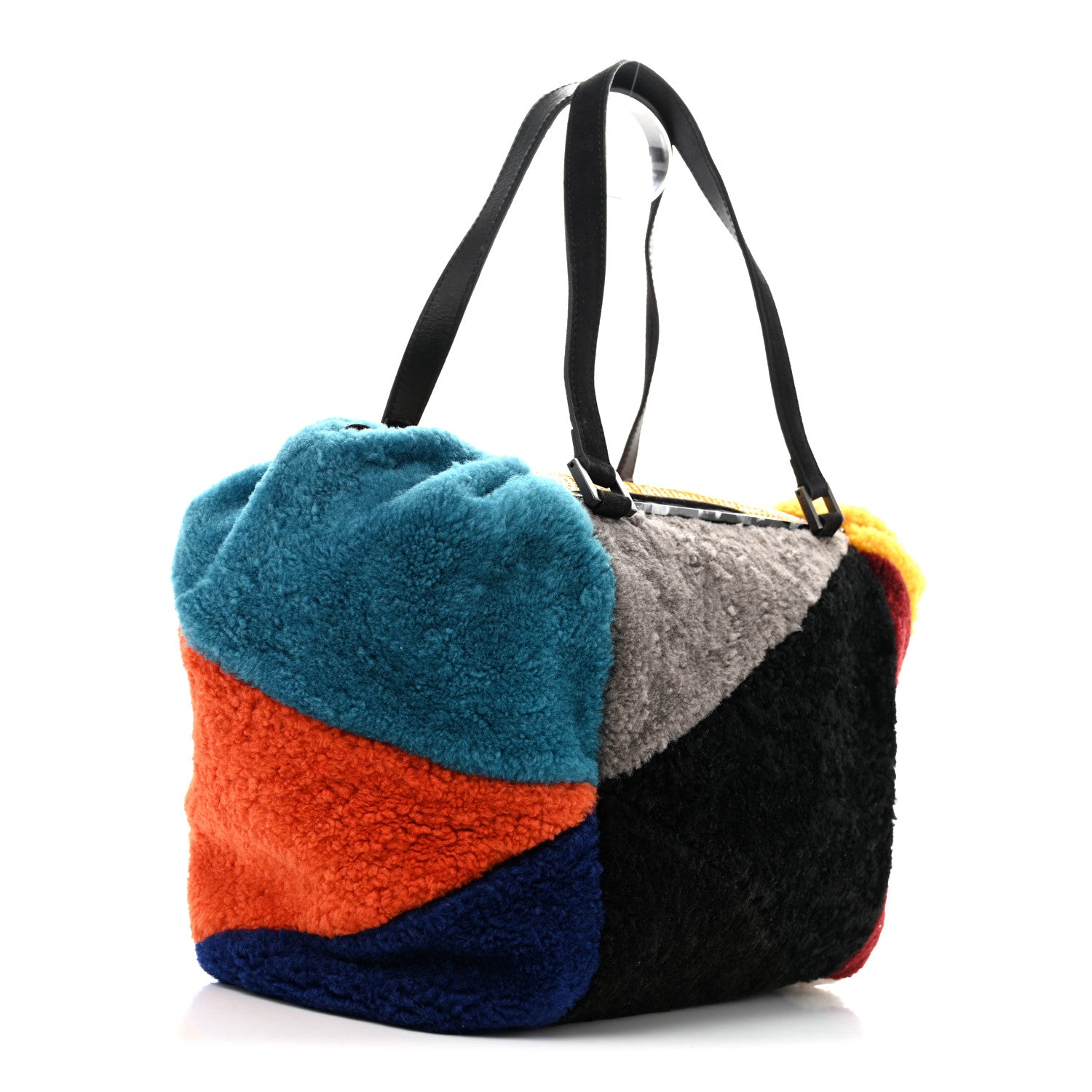 Fendi Shearling Snakeskin Geometric To You Satchel Multicolor
