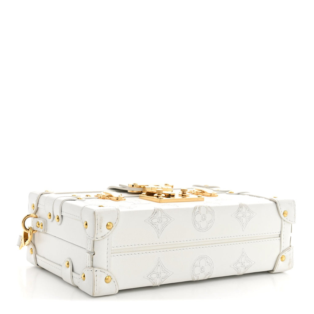 Louis Vuitton Calfskin Monogram Embroidered Petite Malle White