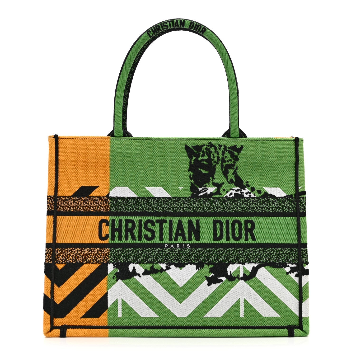 Dior Canvas Embroidered Medium Jungle Pop Book Tote Green Multicolor