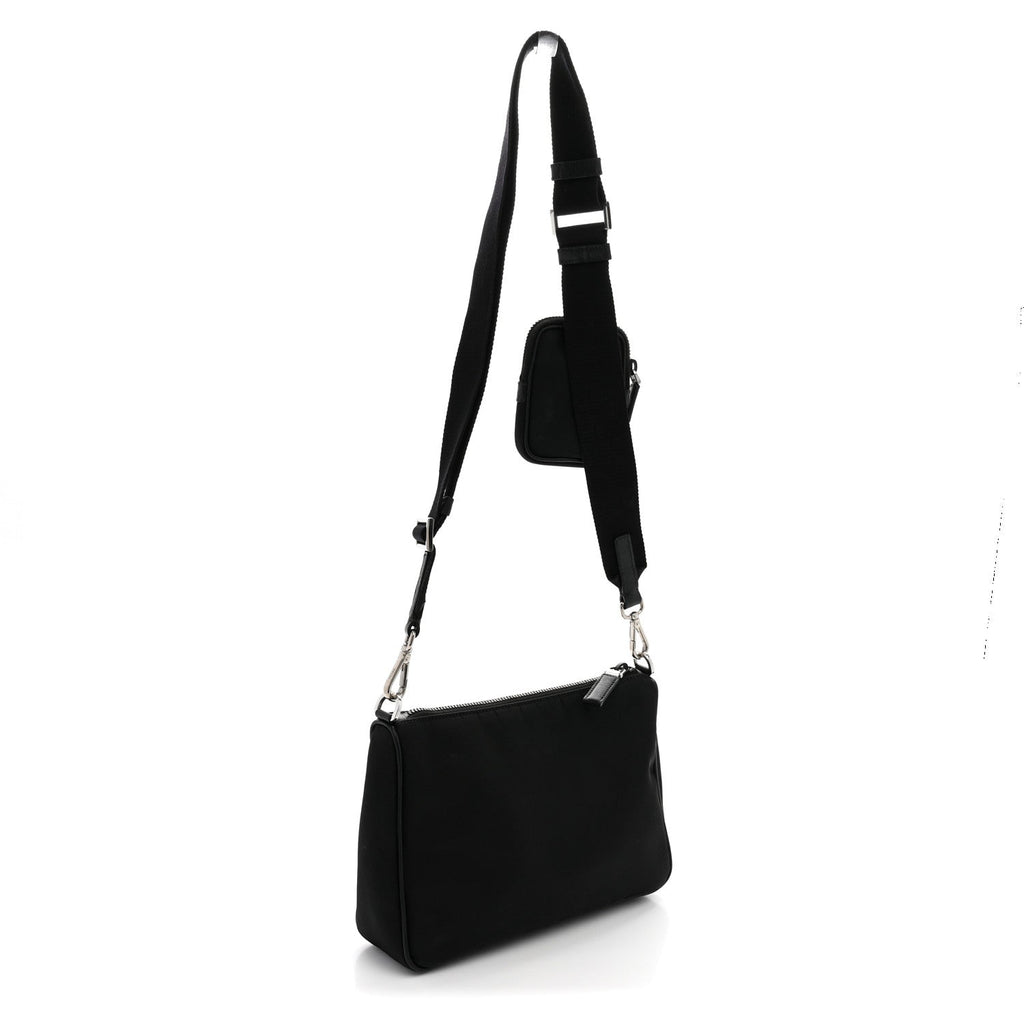 Prada Re-Nylon Saffiano Pocket Zippered Shoulder Bag Black