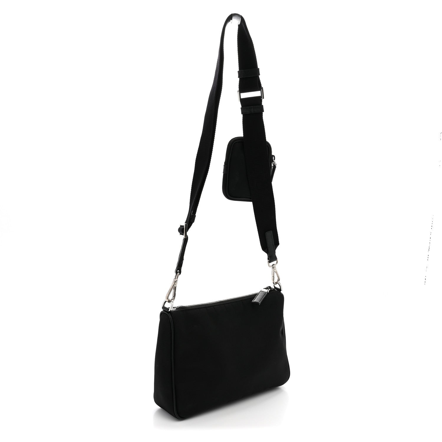 Prada Re-Nylon Saffiano Pocket Zippered Shoulder Bag Black