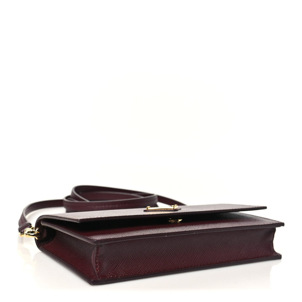 Prada Saffiano Metal Triangle Logo Mini Bag Bordeaux