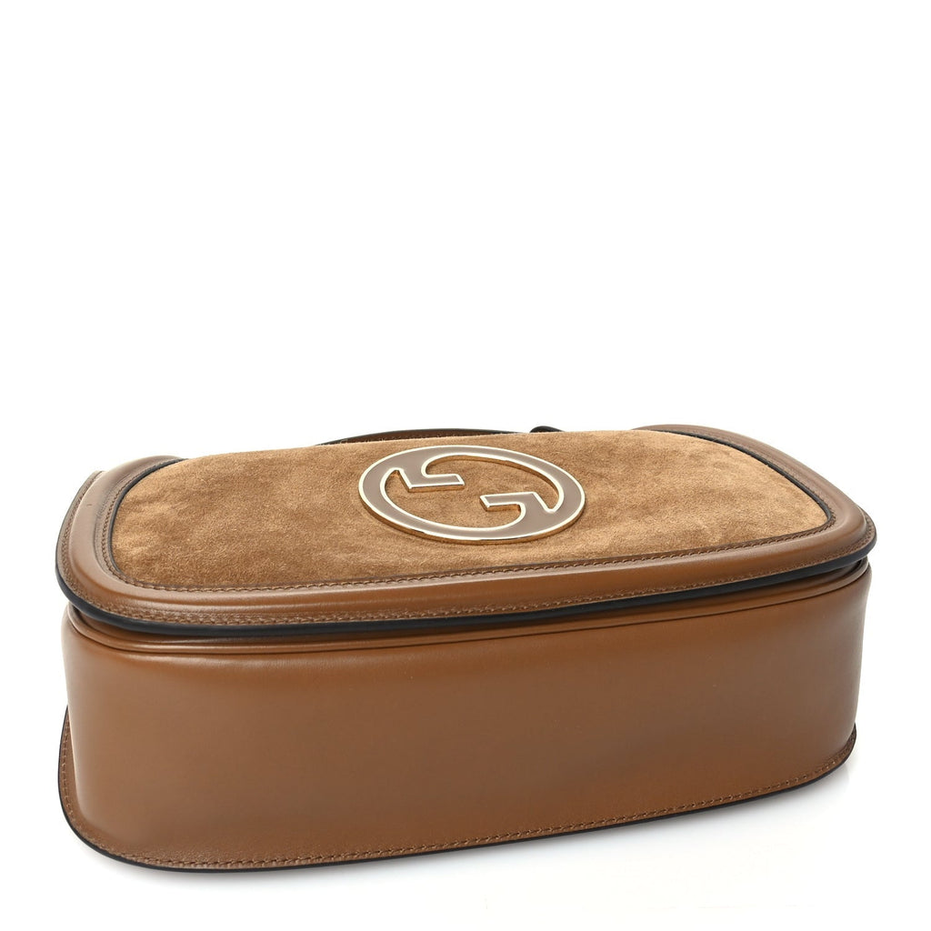 Gucci Suede Roxy Calfskin Large Blondie Top Handle Flap Bag Light Brown