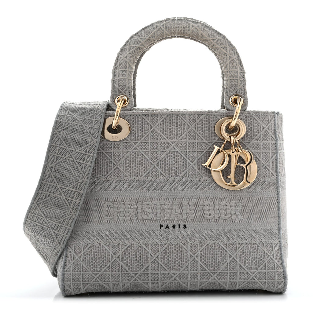 Dior Canvas Embroidered Cannage Medium Lady D-Lite Gray