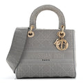 Dior Canvas Embroidered Cannage Medium Lady D-Lite Gray