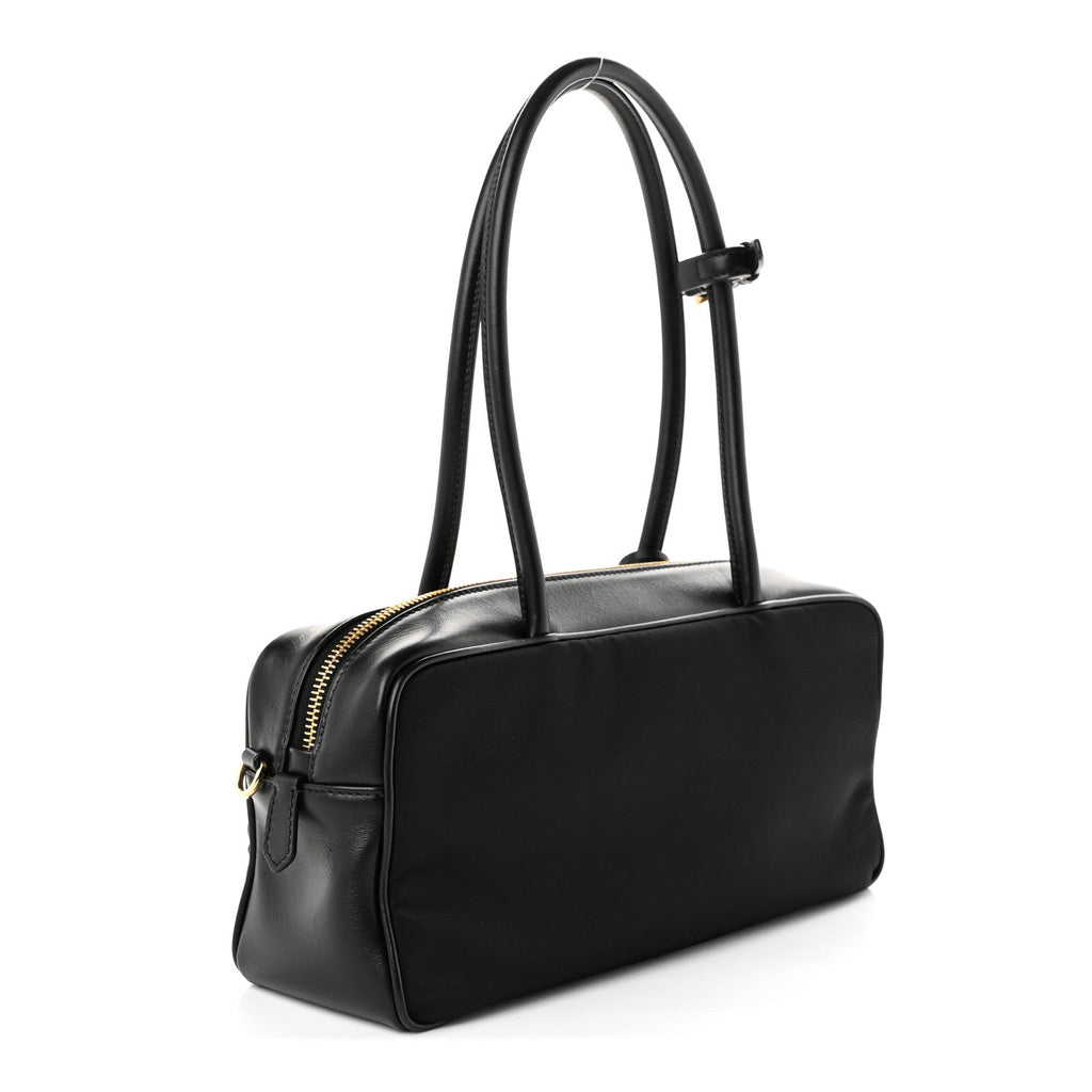 Prada Re-Nylon Vitello Small Top Handle Padlock Bag Black