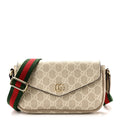 Gucci GG Supreme Monogram Textured Dollar Calfskin Web Mini Ophidia Envelope Shoulder Bag Beige Mystic White Oatmeal
