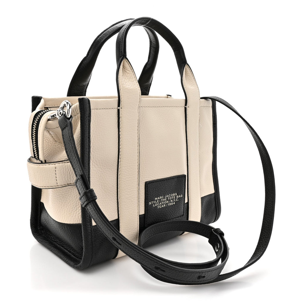 Grained Calfskin Small The Tote Bag Ivory Black