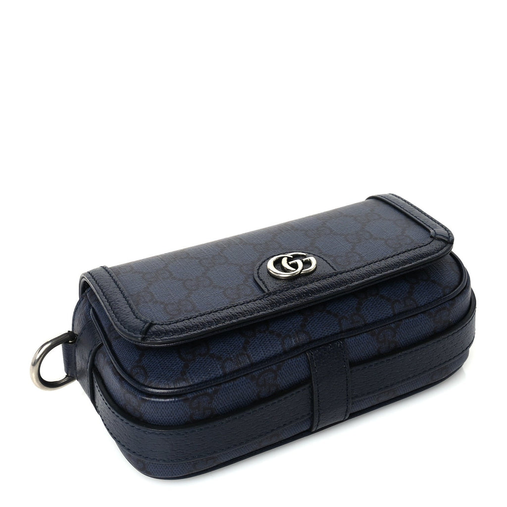 Gucci GG Supreme Monogram Web Mini Ophidia Flap Shoulder Bag Navy
