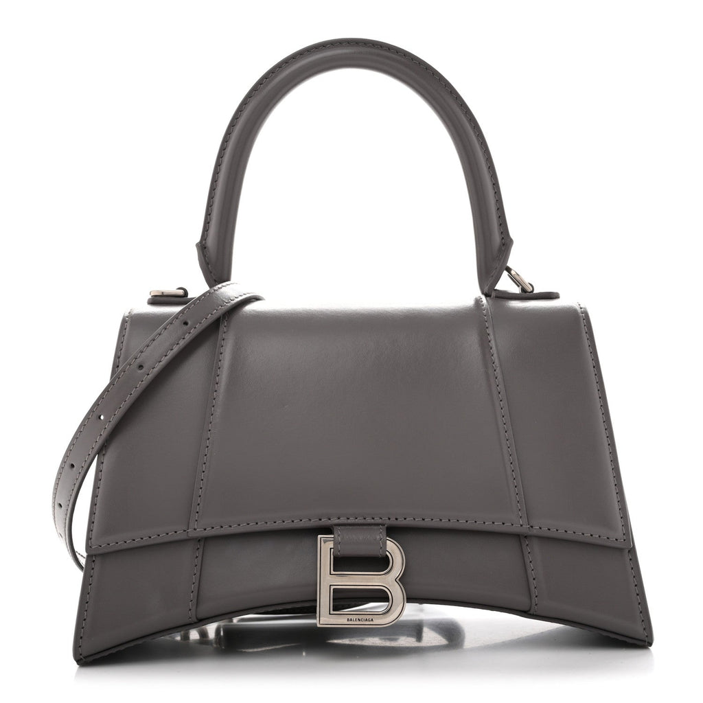 Balenciaga Shiny Box Calfskin Small Hourglass Top Handle Bag Dark Grey