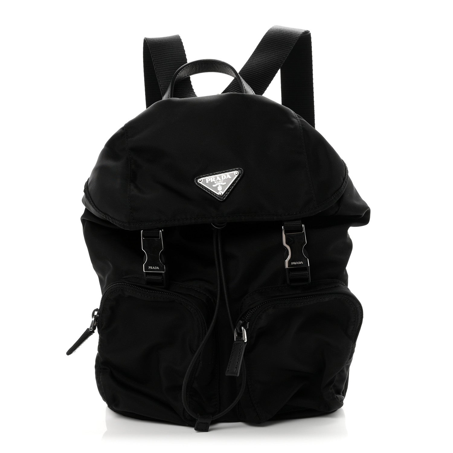 Prada Tessuto Nylon Vela Small Double Buckle Backpack Black