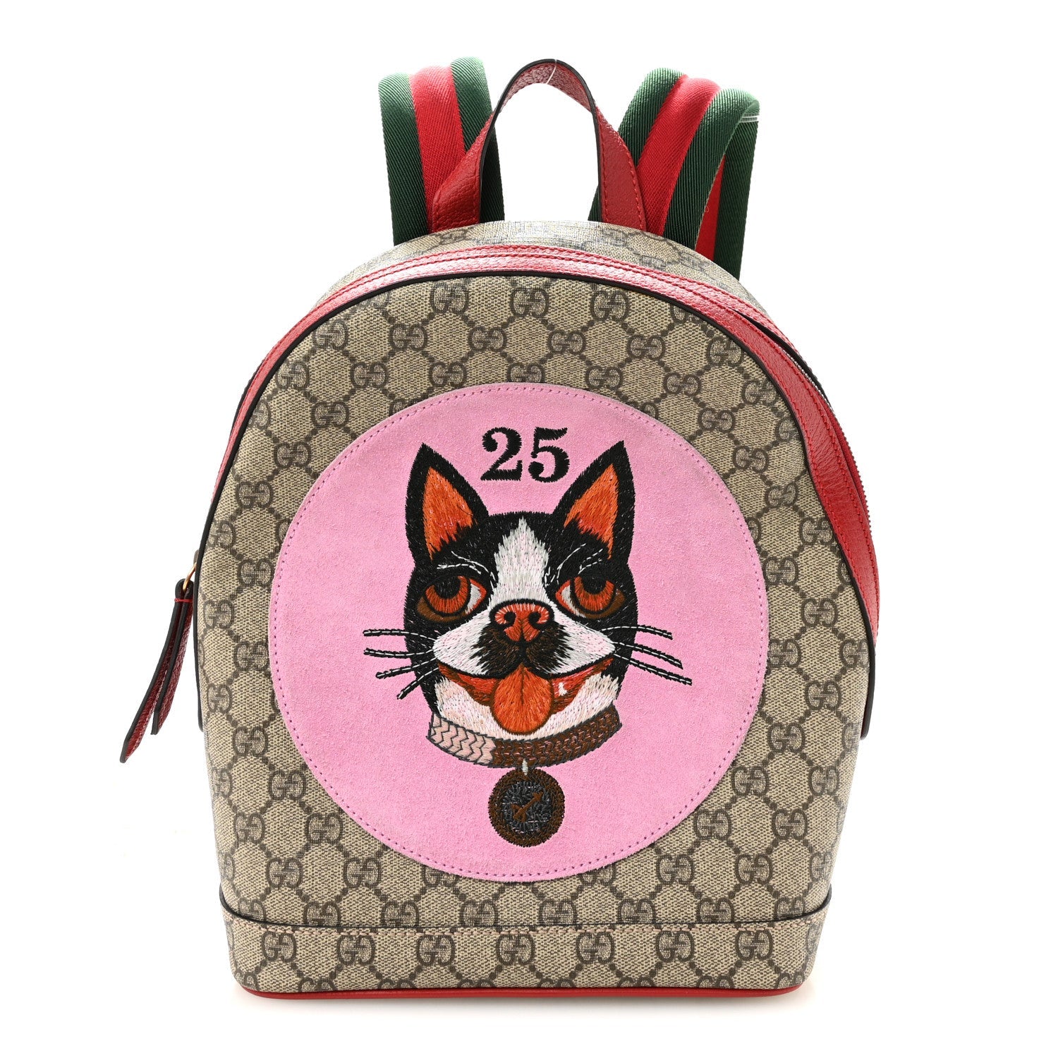 Gucci GG Supreme Monogram Web Bosco Patch Dome Backpack Beige Malva Hibiscus Red
