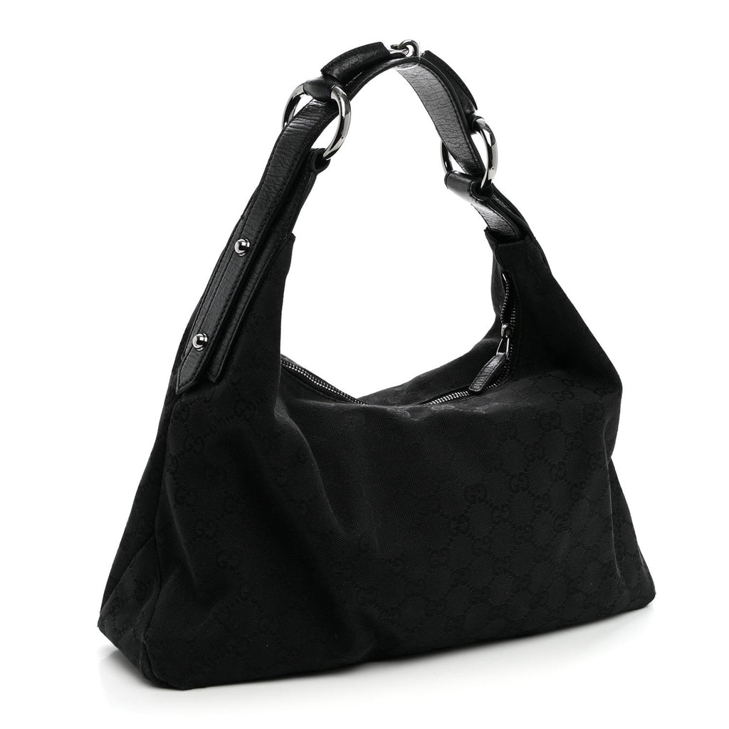 Gucci Monogram Medium Horsebit Chain Hobo Black