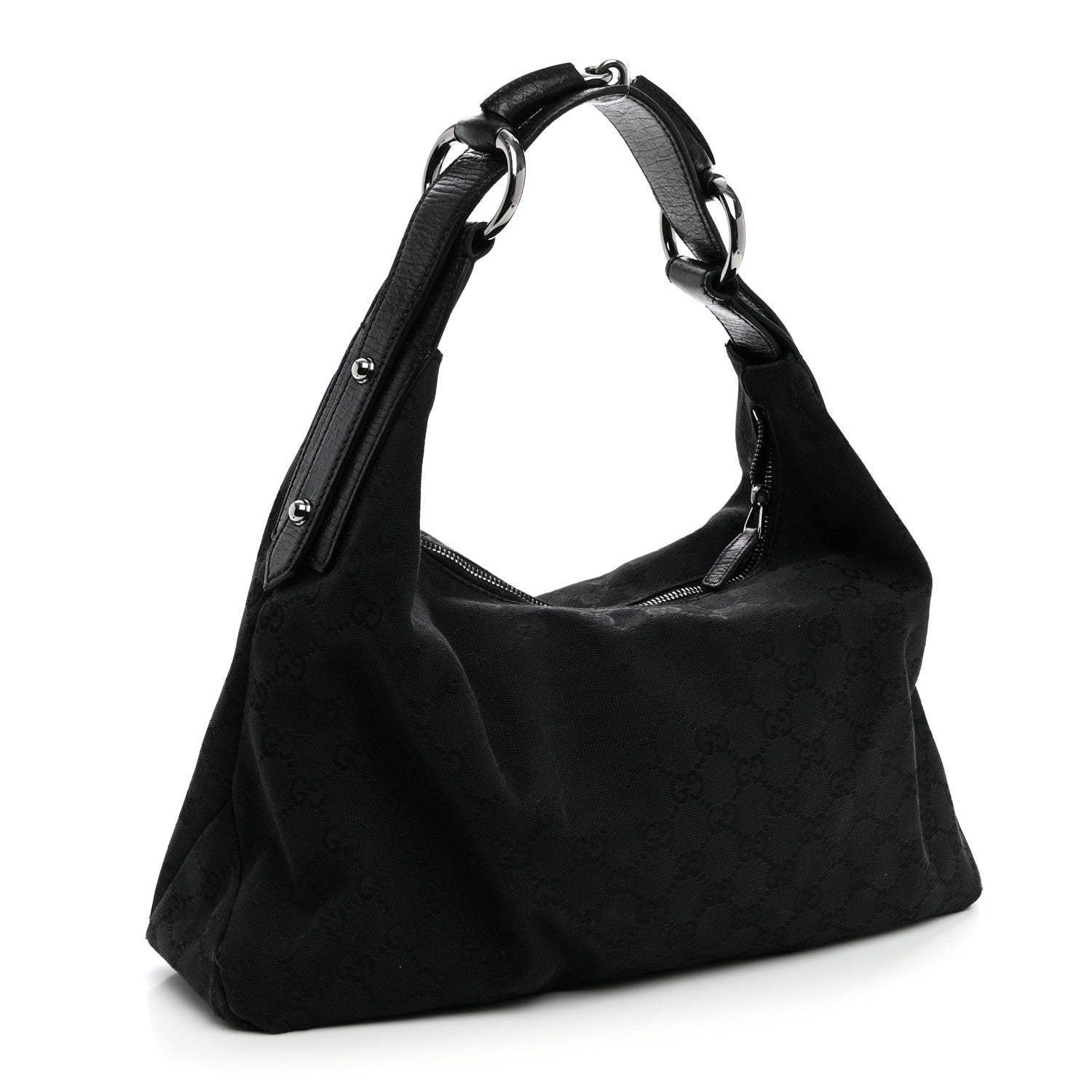Gucci Monogram Medium Horsebit Chain Hobo Black