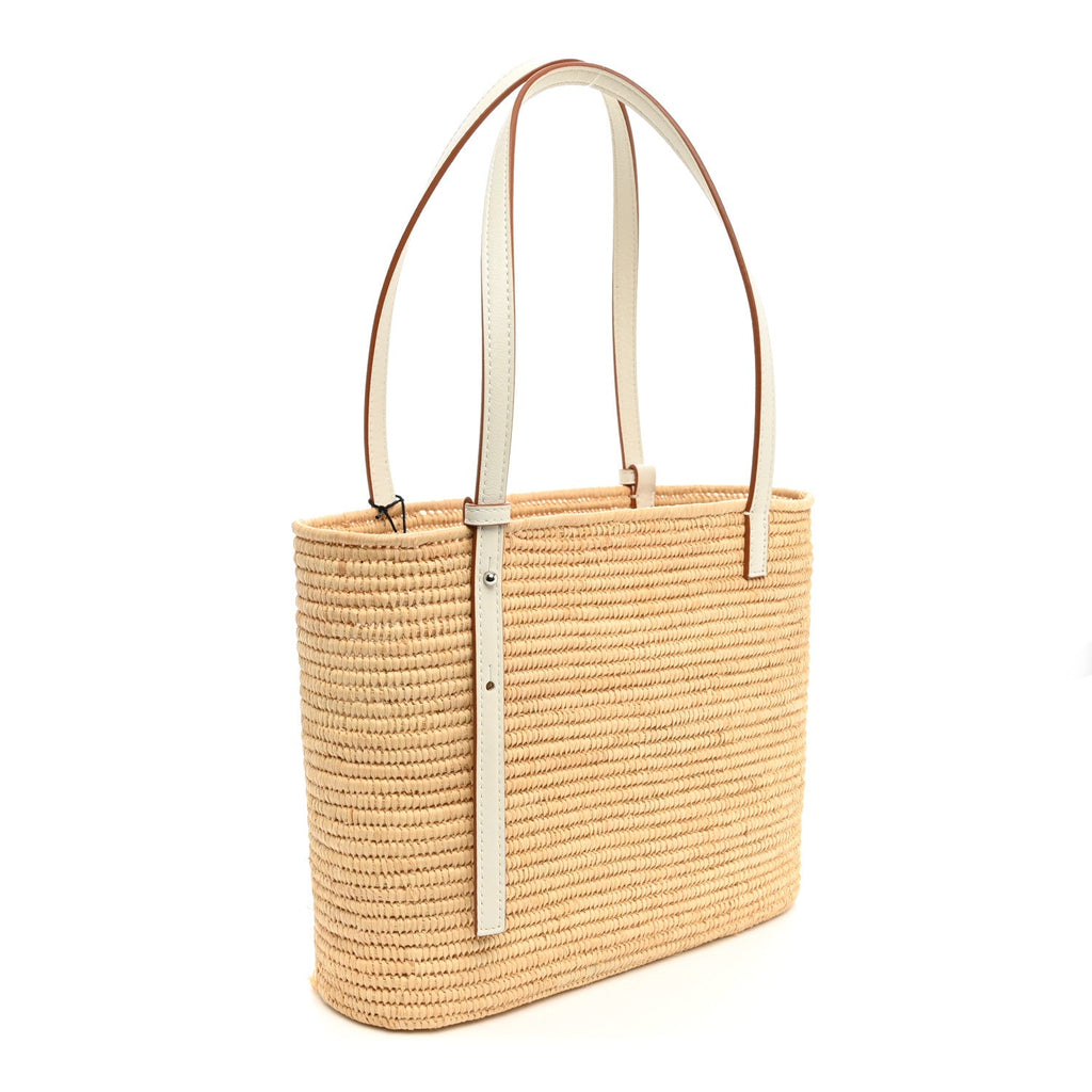 Loewe Raffia Square Small Basket Tote Bag Natural White