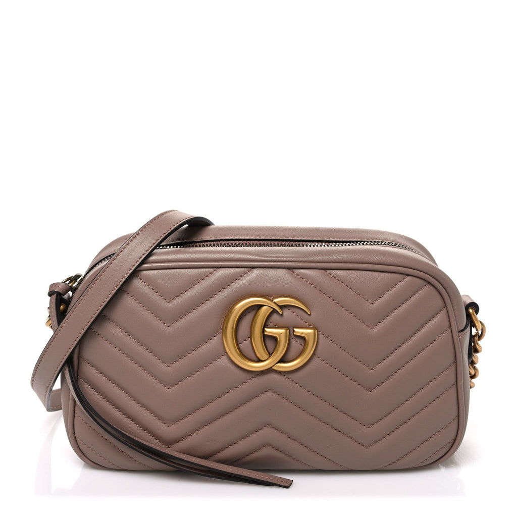 Gucci Calfskin Matelasse Small GG Marmont Chain Shoulder Bag Porcelain Rose