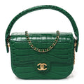 Chanel Crocodile Embossed Calfskin Turn Around Mini Flap Bag With Top Handle Green