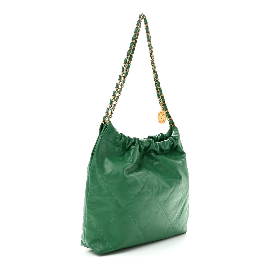 Chanel Shiny Calfskin Quilted Small Chanel 22 Green