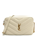 Saint Laurent Lambskin Chevron Quilted Medium Loulou Camera Bag Crema Soft