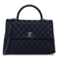 Chanel Caviar Lizard Quilted Medium Coco Handle Flap Navy