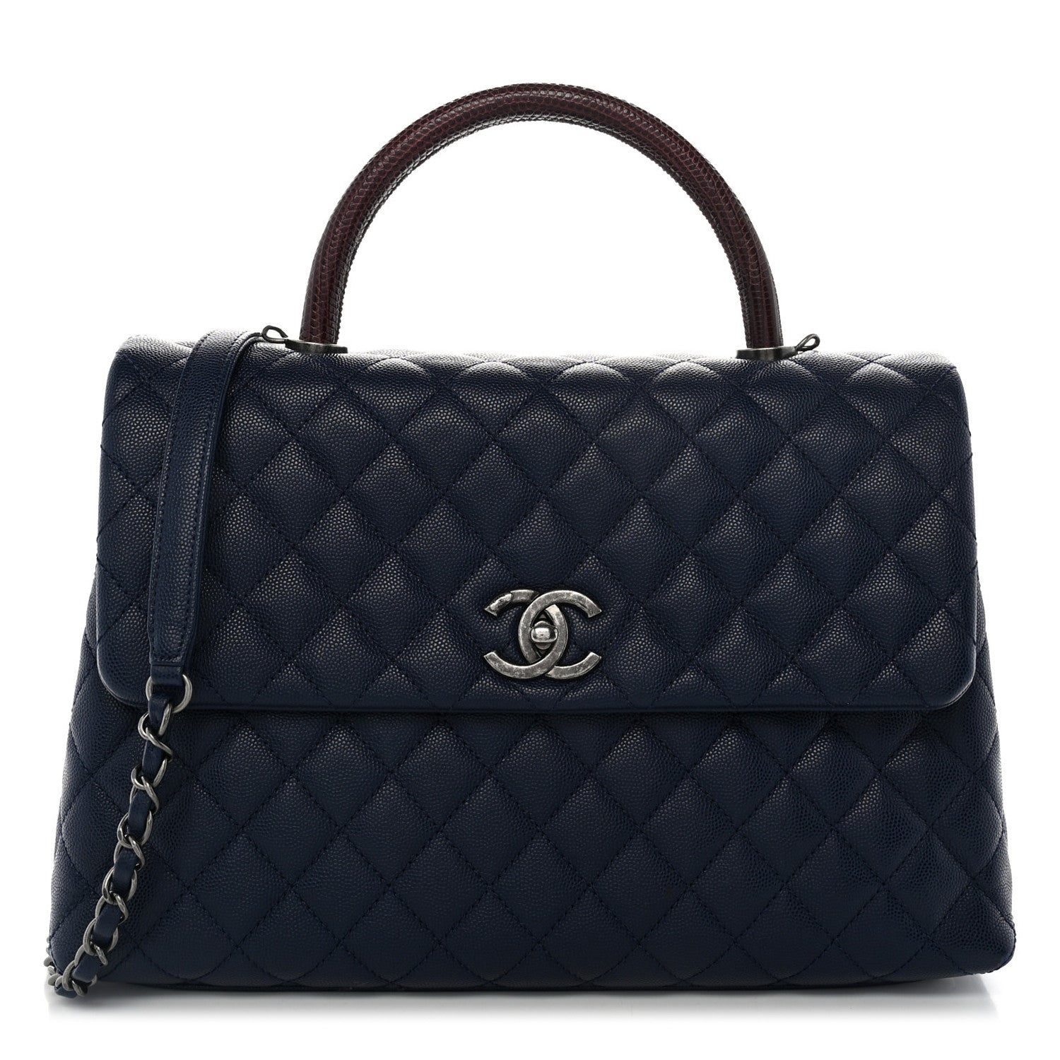 Chanel Caviar Lizard Quilted Medium Coco Handle Flap Navy