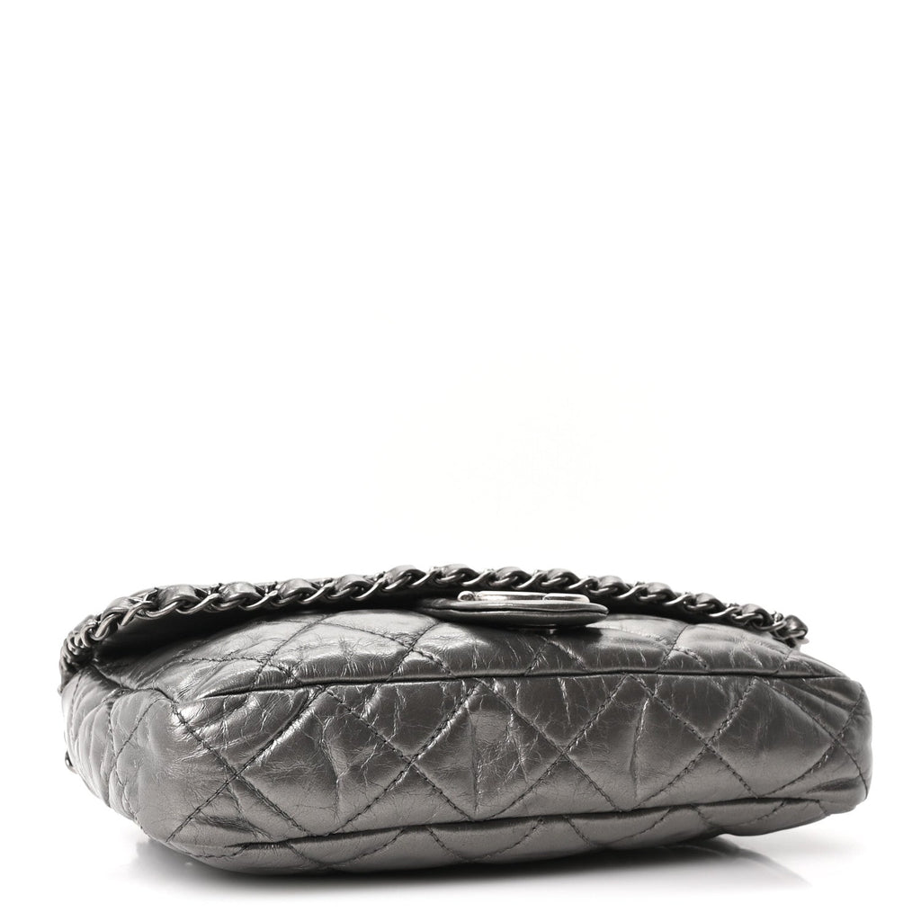 Chanel Metallic Calfskin Quilted Medium Chain Me Flap Grey